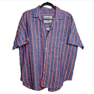 Frank & Eileen Women's Striped Linen Rose Button Up Shirt Size Large Oversized